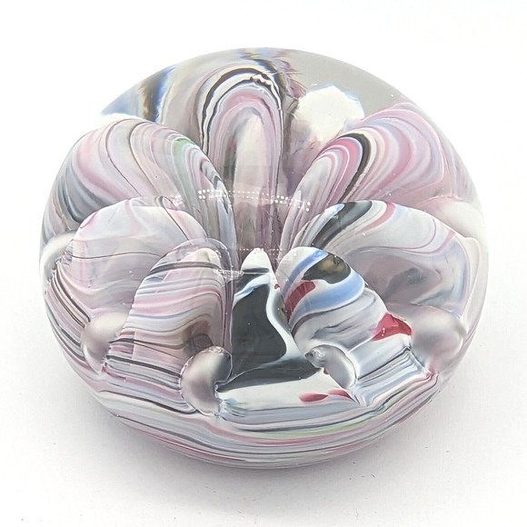 Vintage Bob St Clair Paperweight Pink Gray and White Tones with Embossed Mark - Picture 5 of 11